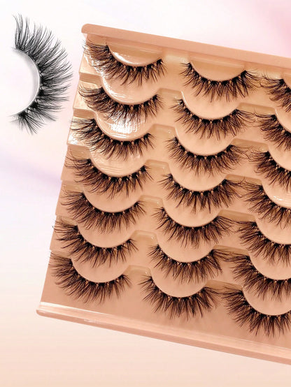 ENCHUW 14 Pairs Eyelashes Natural Look Wispy Cross Eye Lashes Clear Band Lashes 3D Fluffy Soft Lashes Extension False Eyelashes