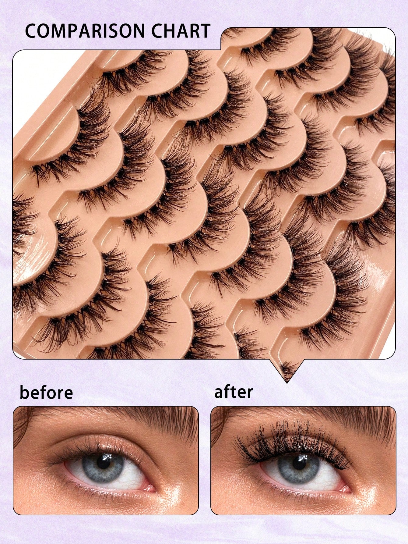 ENCHUW 14 Pairs Eyelashes Natural Look Wispy Cross Eye Lashes Clear Band Lashes 3D Fluffy Soft Lashes Extension False Eyelashes