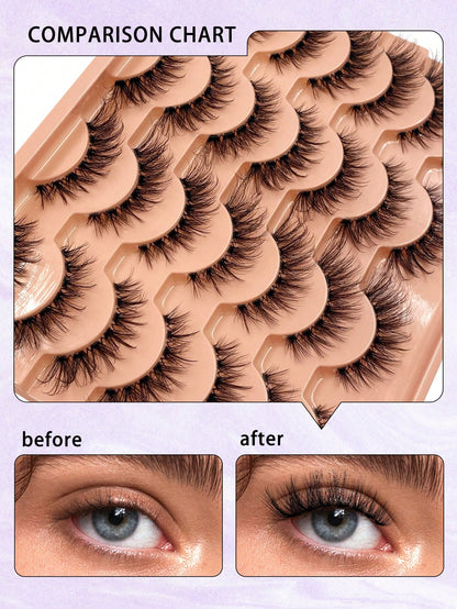 ENCHUW 14 Pairs Eyelashes Natural Look Wispy Cross Eye Lashes Clear Band Lashes 3D Fluffy Soft Lashes Extension False Eyelashes