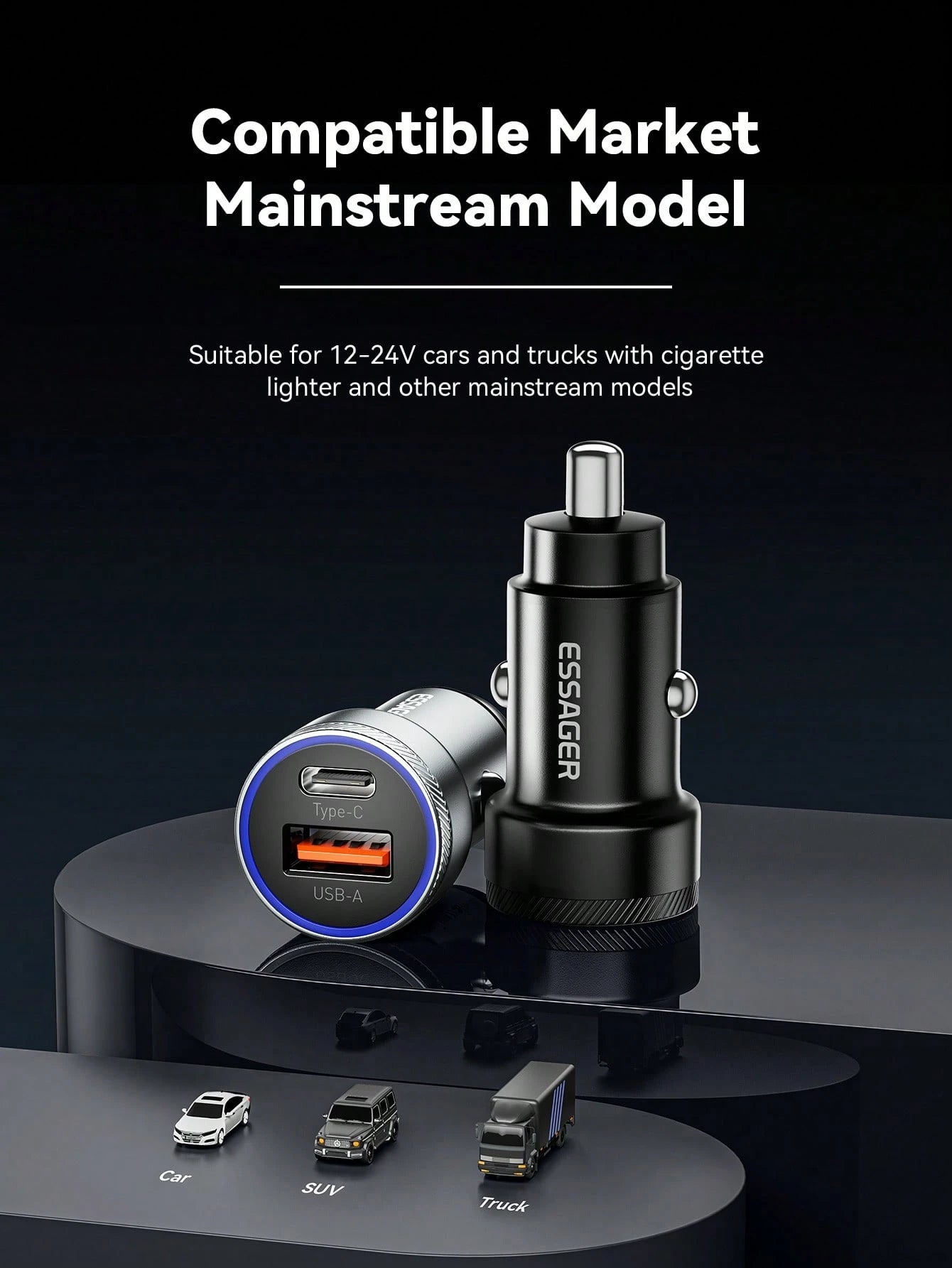 Essager USB C Car Charger QC 4.0 PD3.0 45W Type C Fast Car Phone Charger Compatible With Iphone 14 13 12