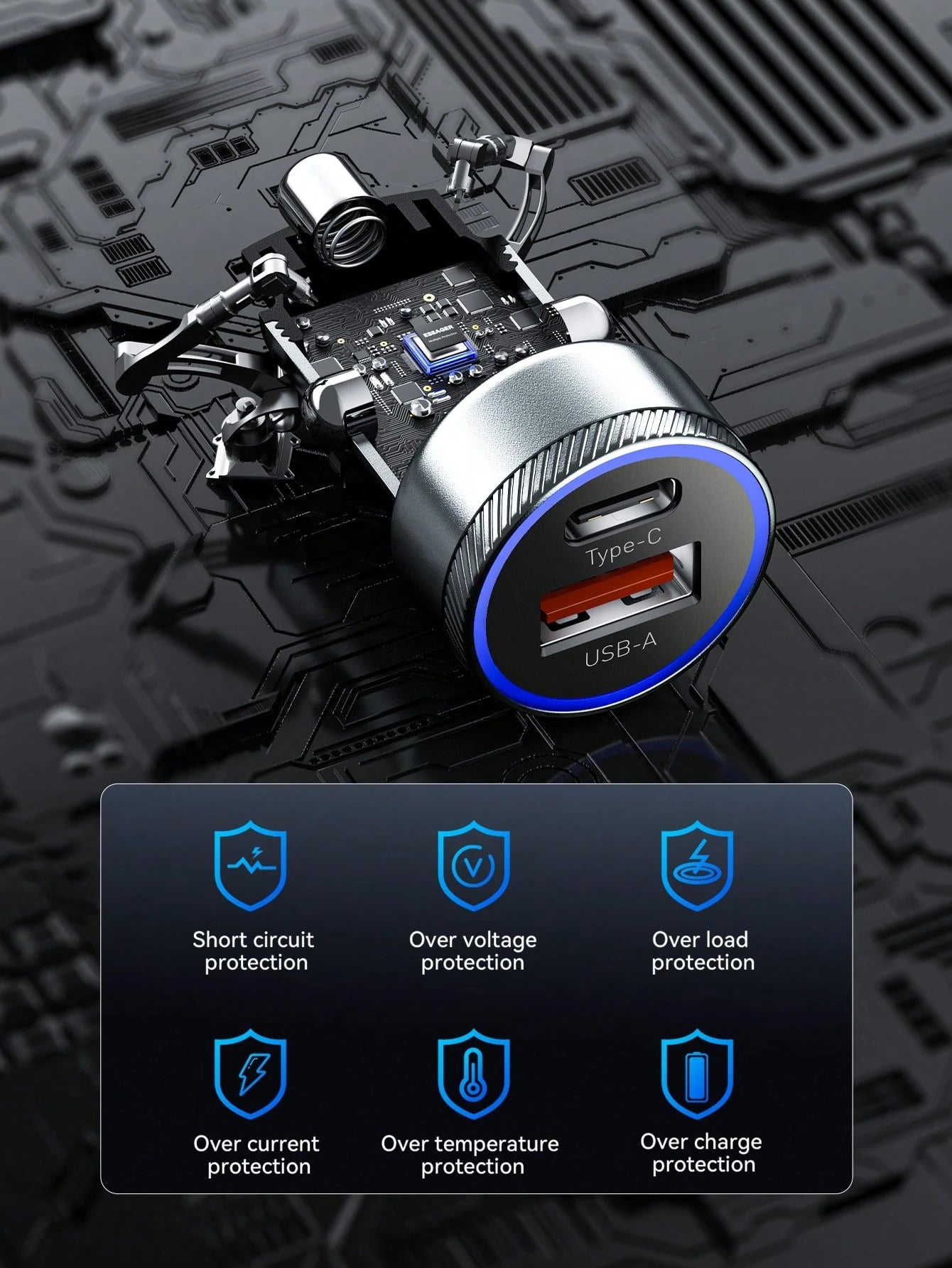 Essager USB C Car Charger QC 4.0 PD3.0 45W Type C Fast Car Phone Charger Compatible With Iphone 14 13 12