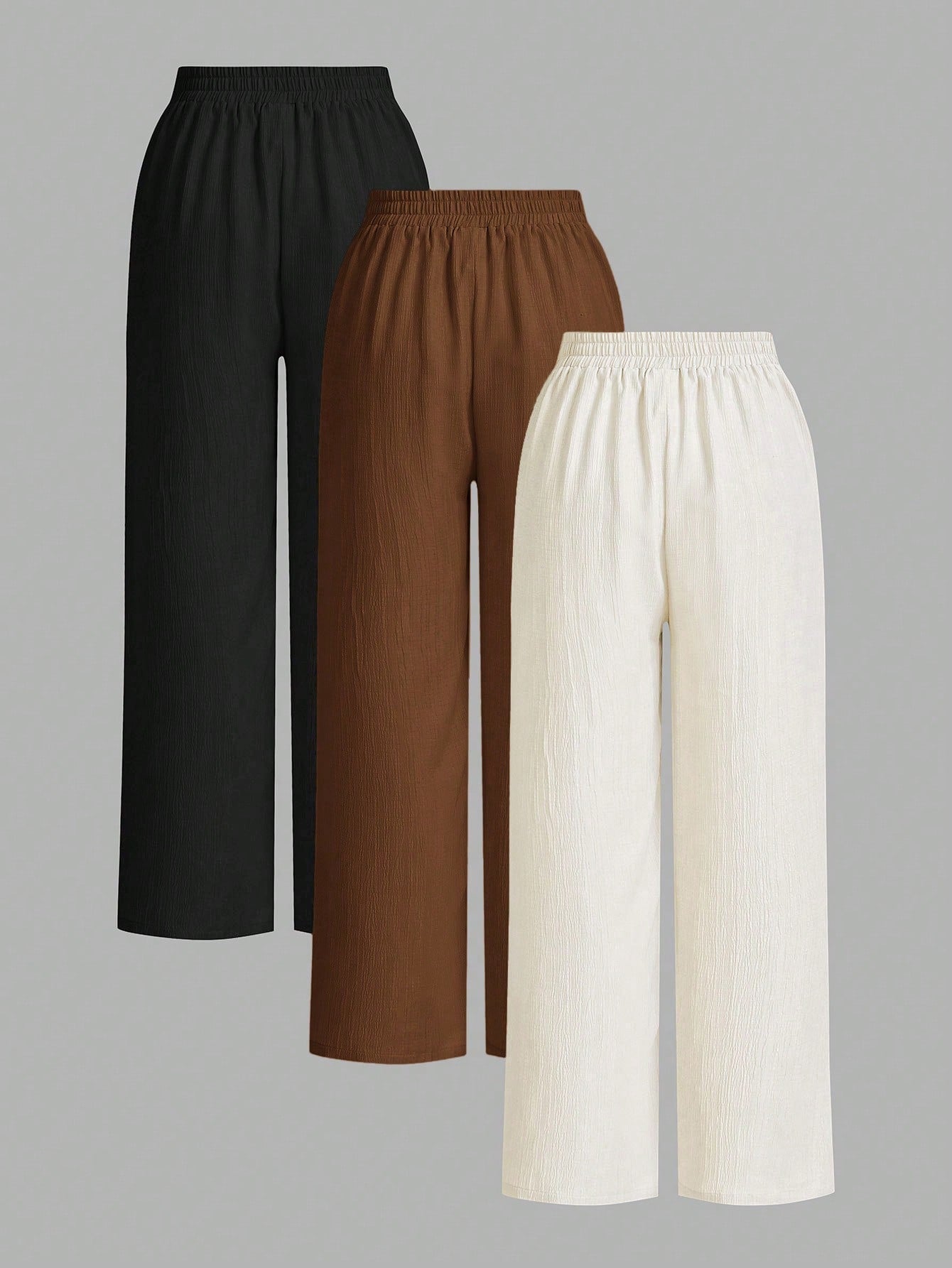 Essnce 3packs Summer Pants Women's Solid Color Waist-Tie Wide Leg Loose Casual Pants