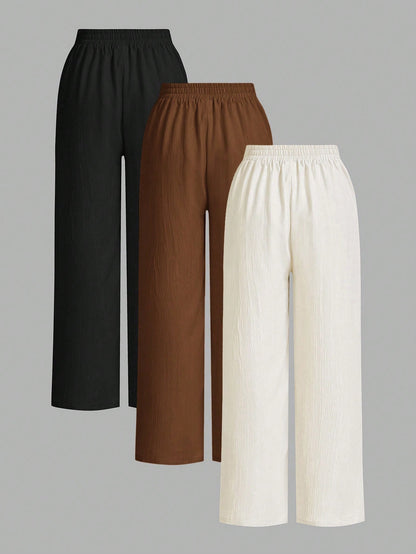 Essnce 3packs Summer Pants Women's Solid Color Waist-Tie Wide Leg Loose Casual Pants