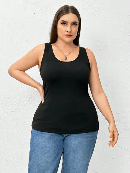 Essnce Plus Size Women's Clothing Four Seasons Fashion Casual Comfortable Basic Long Top 3-Pack Tank Top, Summer Women Pink