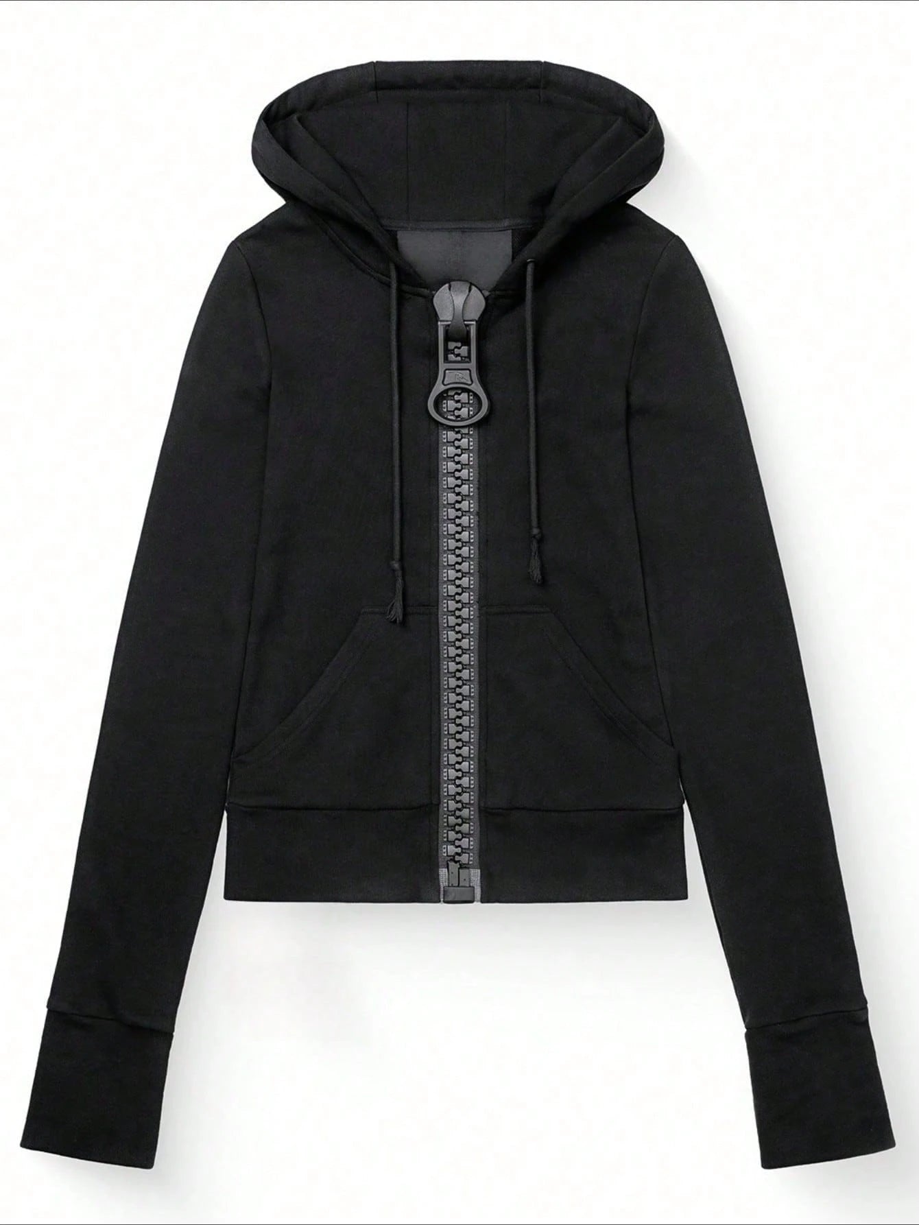 European And American Street Personality Large Zipper Color Matching Hooded Sweater Casual Solid Color Hoodie Jacket