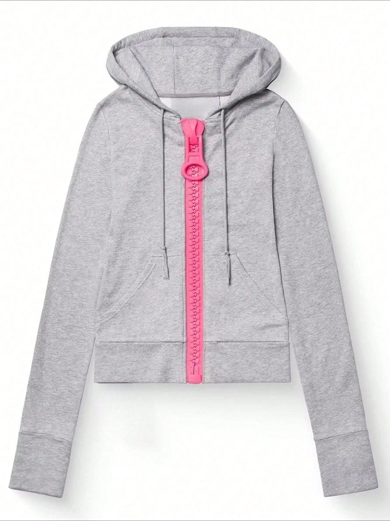 European And American Street Personality Large Zipper Color Matching Hooded Sweater Casual Solid Color Hoodie Jacket