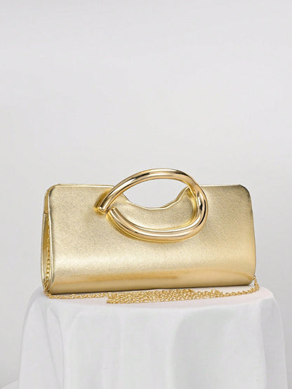 European And American Women's Gold Patchwork Pattern Design Evening Bag, Shiny Clutch Suitable For Fashion Parties, Balls, Romantic Weddings, Birthday Gatherings. Detachable Chain Can Be Worn On The S
