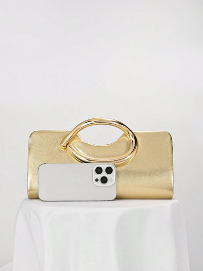 European And American Women's Gold Patchwork Pattern Design Evening Bag, Shiny Clutch Suitable For Fashion Parties, Balls, Romantic Weddings, Birthday Gatherings. Detachable Chain Can Be Worn On The S
