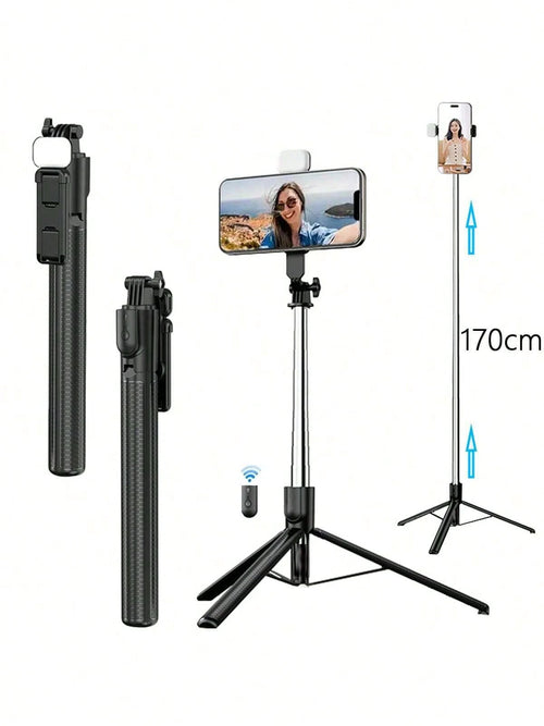 Extendable Phone Selfie Stick, Freestanding Tripod With Light And Wireless Remote, Foldable Rotatable Clamp, All-In-One Metal Telescopic Pole, Handheld Portable For Video, Live Streaming