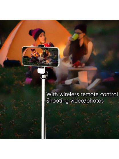Extendable Phone Selfie Stick, Freestanding Tripod With Light And Wireless Remote, Foldable Rotatable Clamp, All-In-One Metal Telescopic Pole, Handheld Portable For Video, Live Streaming