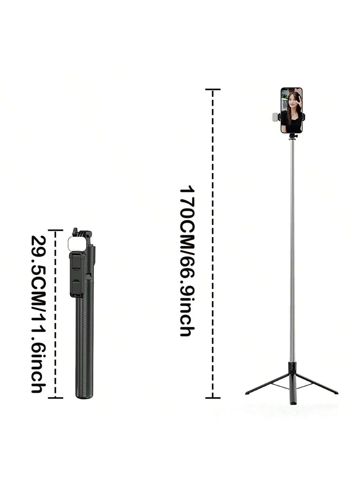 Extendable Phone Selfie Stick, Freestanding Tripod With Light And Wireless Remote, Foldable Rotatable Clamp, All-In-One Metal Telescopic Pole, Handheld Portable For Video, Live Streaming