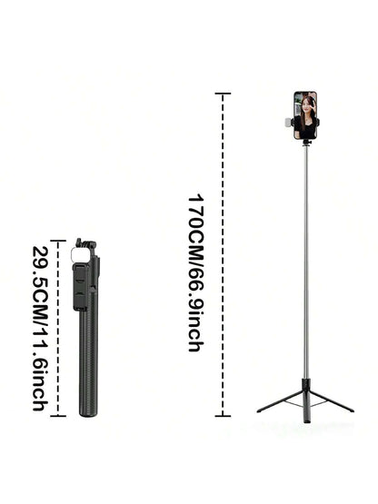 Extendable Phone Selfie Stick, Freestanding Tripod With Light And Wireless Remote, Foldable Rotatable Clamp, All-In-One Metal Telescopic Pole, Handheld Portable For Video, Live Streaming