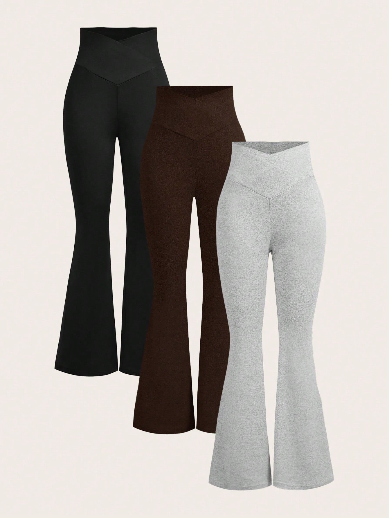 EZwear 3pcs/Set Ladies' V-Waist Flared Trousers