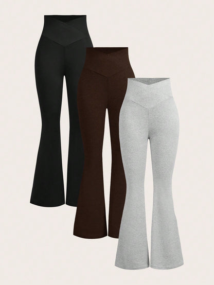EZwear 3pcs/Set Ladies' V-Waist Flared Trousers