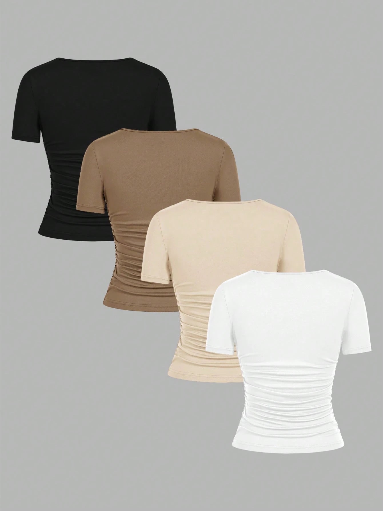 EZwear 4pcs/Set Minimalist Plain Crew Neck Short Sleeve T-Shirts For Women, Comfortable Casual, Suitable Spring/Summer,Back To School