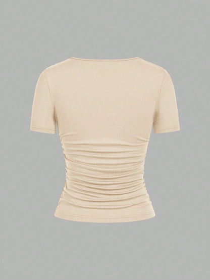 EZwear 4pcs/Set Minimalist Plain Crew Neck Short Sleeve T-Shirts For Women, Comfortable Casual, Suitable Spring/Summer,Back To School