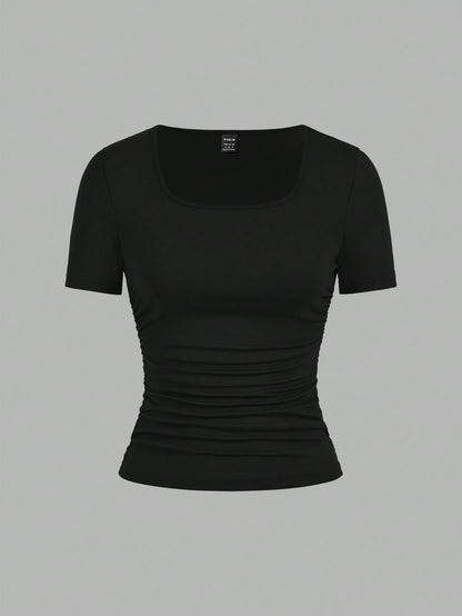 EZwear 4pcs/Set Minimalist Plain Crew Neck Short Sleeve T-Shirts For Women, Comfortable Casual, Suitable Spring/Summer,Back To School