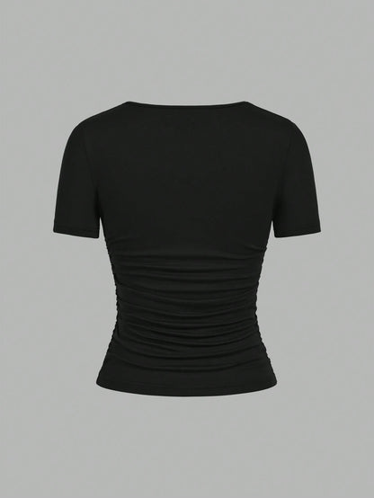 EZwear 4pcs/Set Minimalist Plain Crew Neck Short Sleeve T-Shirts For Women, Comfortable Casual, Suitable Spring/Summer,Back To School