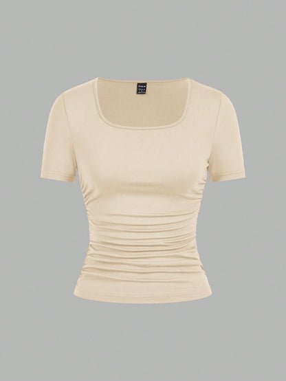 EZwear 4pcs/Set Minimalist Plain Crew Neck Short Sleeve T-Shirts For Women, Comfortable Casual, Suitable Spring/Summer,Back To School