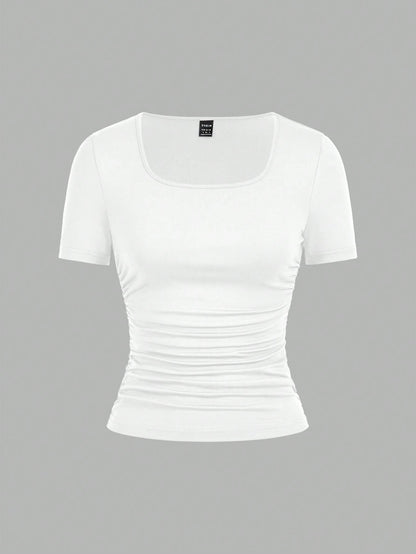 EZwear 4pcs/Set Minimalist Plain Crew Neck Short Sleeve T-Shirts For Women, Comfortable Casual, Suitable Spring/Summer,Back To School
