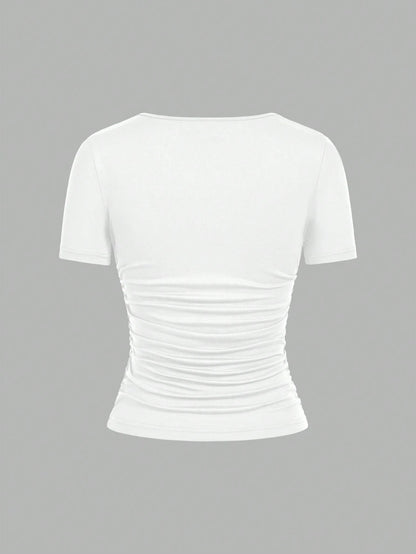 EZwear 4pcs/Set Minimalist Plain Crew Neck Short Sleeve T-Shirts For Women, Comfortable Casual, Suitable Spring/Summer,Back To School