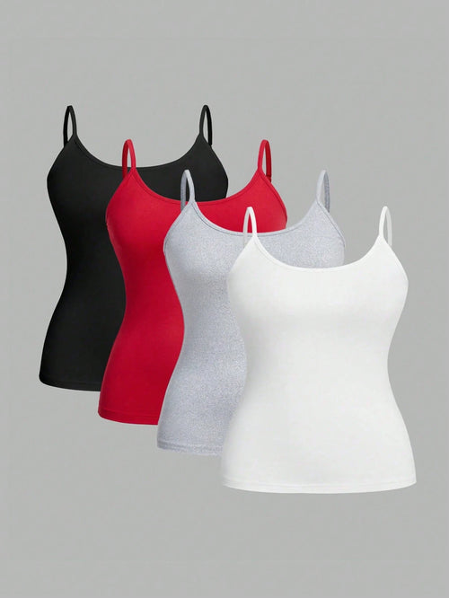 EZwear 4pcs/Set Plus Size Women Casual Camisole Tops, Suitable For Summer