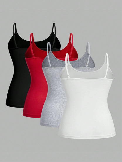 EZwear 4pcs/Set Plus Size Women Casual Camisole Tops, Suitable For Summer