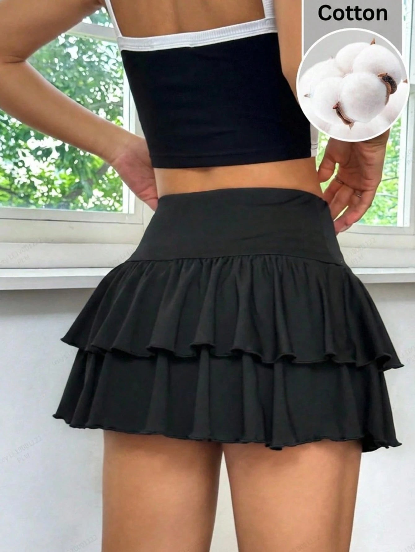 EZwear Autumn Ruffle Skirt Graduation Black Knit High Stretch Pleated Skirt Night Y2k Cute