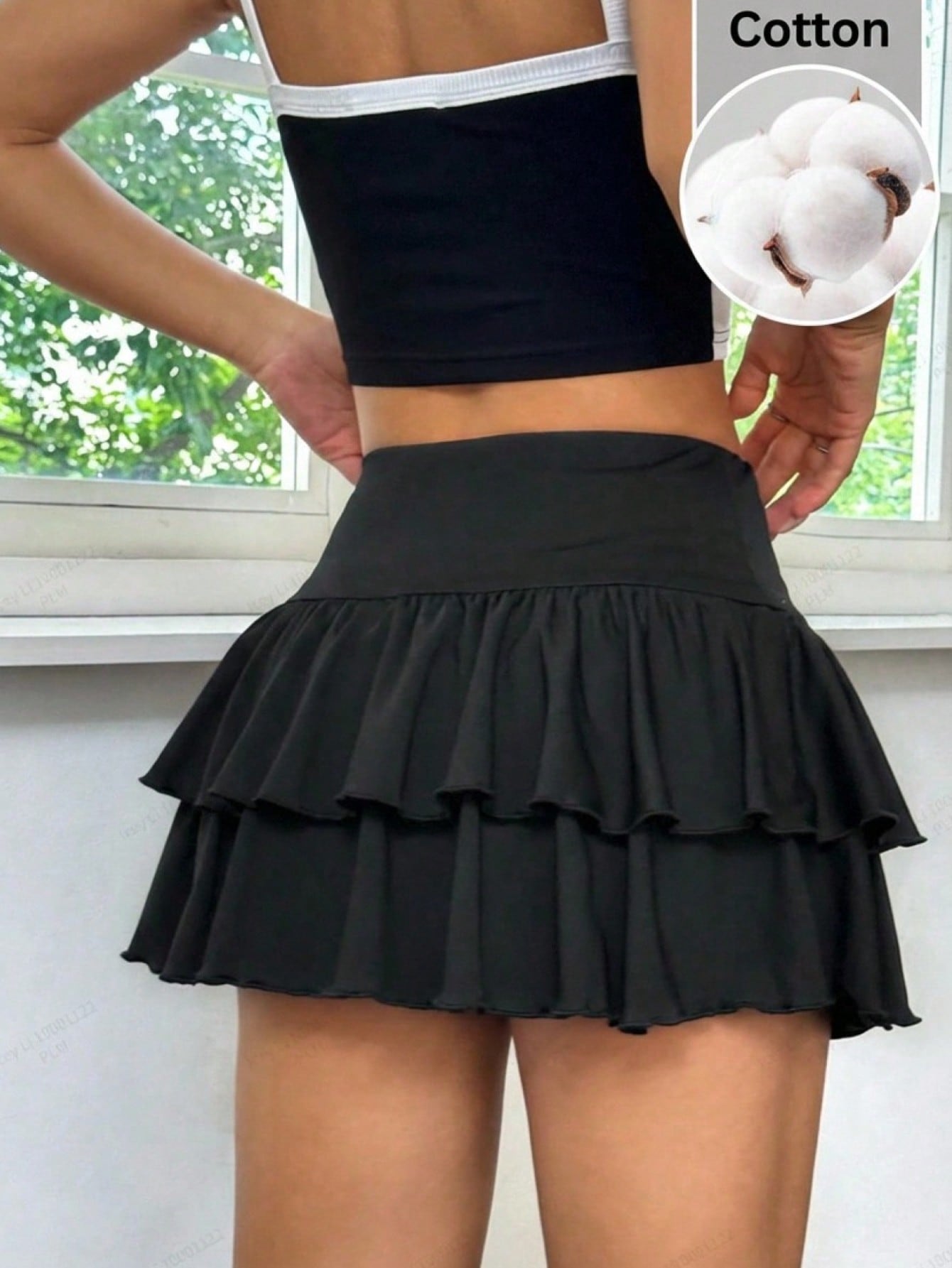 EZwear Autumn Ruffle Skirt Graduation Black Knit High Stretch Pleated Skirt Night Y2k Cute