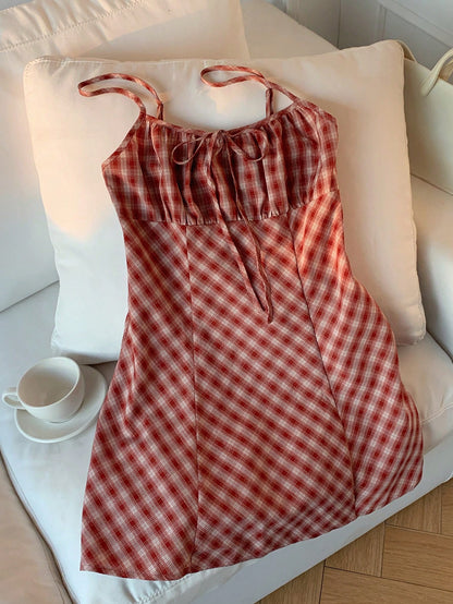 EZwear Elegant French All White Striped Sleeveless Fitted Flared Mini Dress,Modest Cinched Waist Front Tie Summer Holiday Vacation Dresses For Women