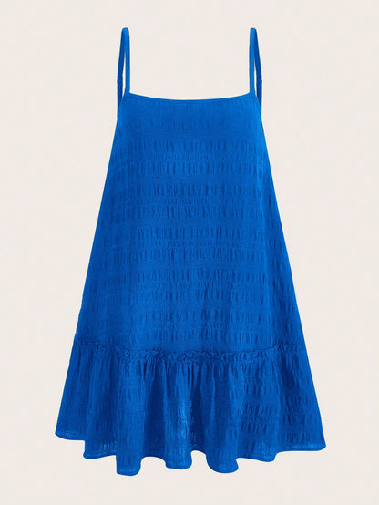 EZwear Summer Outfits Solid Ruffle Hem Cami Dress,Sun Dress,Summer Dresses For Women