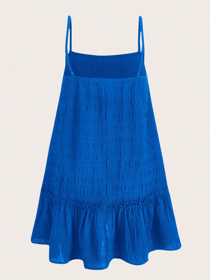 EZwear Summer Outfits Solid Ruffle Hem Cami Dress,Sun Dress,Summer Dresses For Women