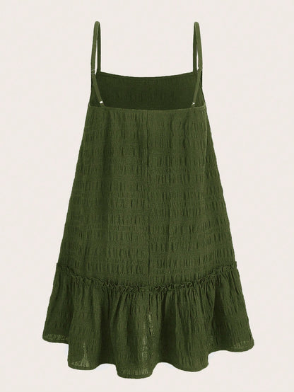 EZwear Summer Outfits Solid Ruffle Hem Cami Dress,Sun Dress,Summer Dresses For Women