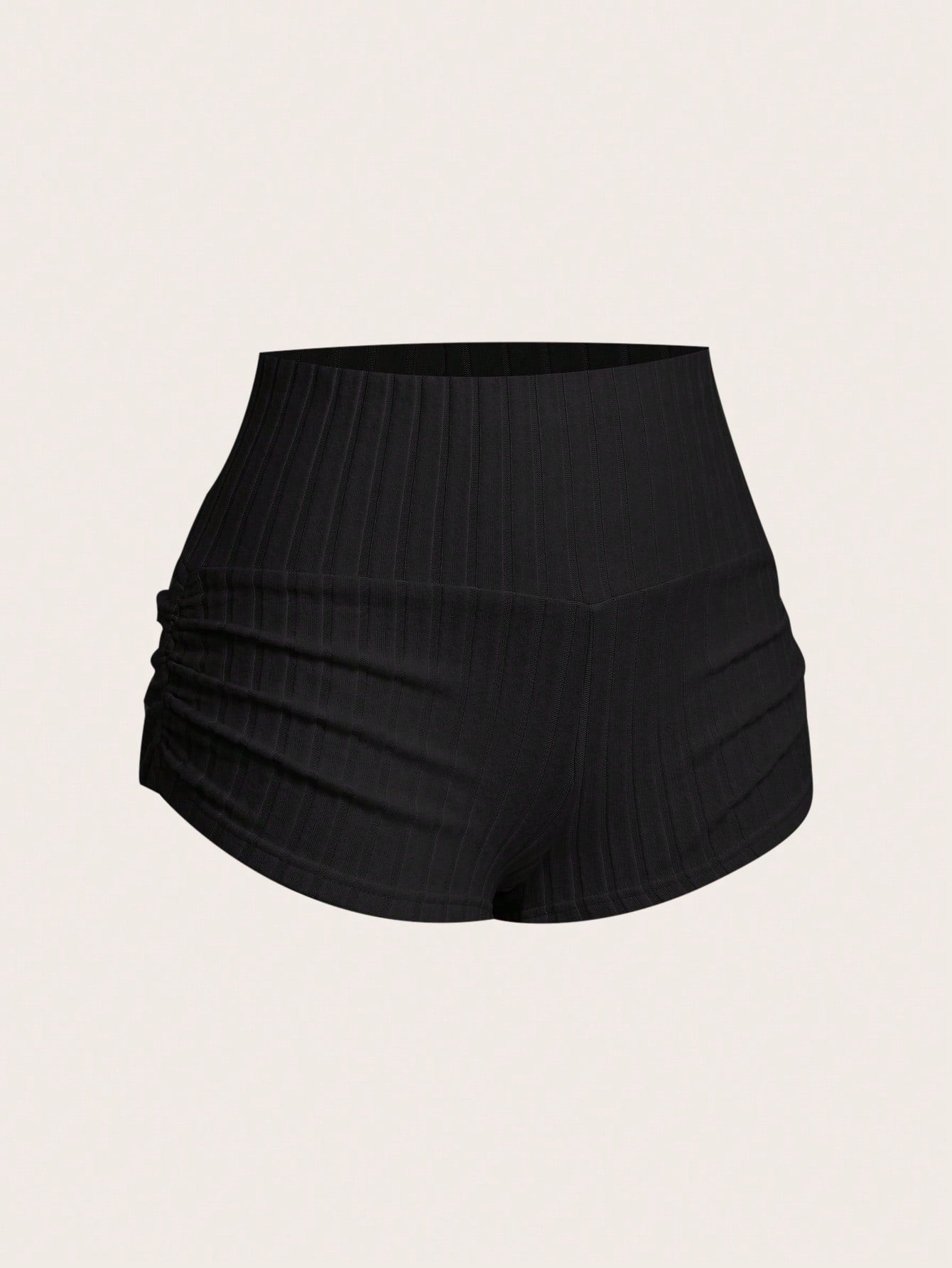 EZwear Women's Black Ruched Knit Shorts, Fashionable For Summer