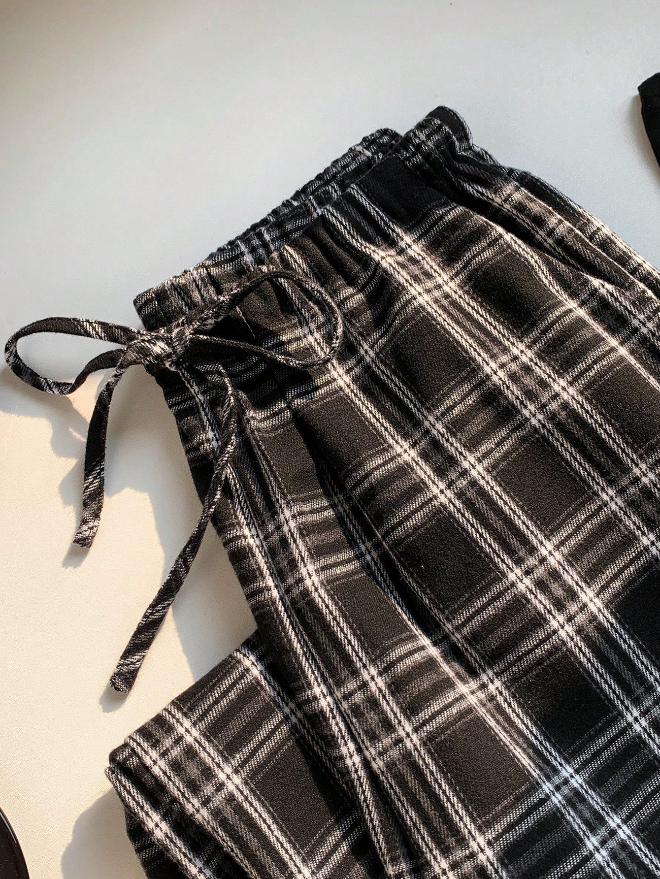 EZwear Women's Plaid Wide Leg Pants With Drawstring Waist