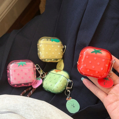 Fashion Creative 4-Color Transparent Polka Dot Fruit Pendant Earphone Case Compatible With AirPods 4, Cute Earphone Cover For Apple 2, 3, New Protective Case With Pendant For AirPods Pro 3, Korean Sty