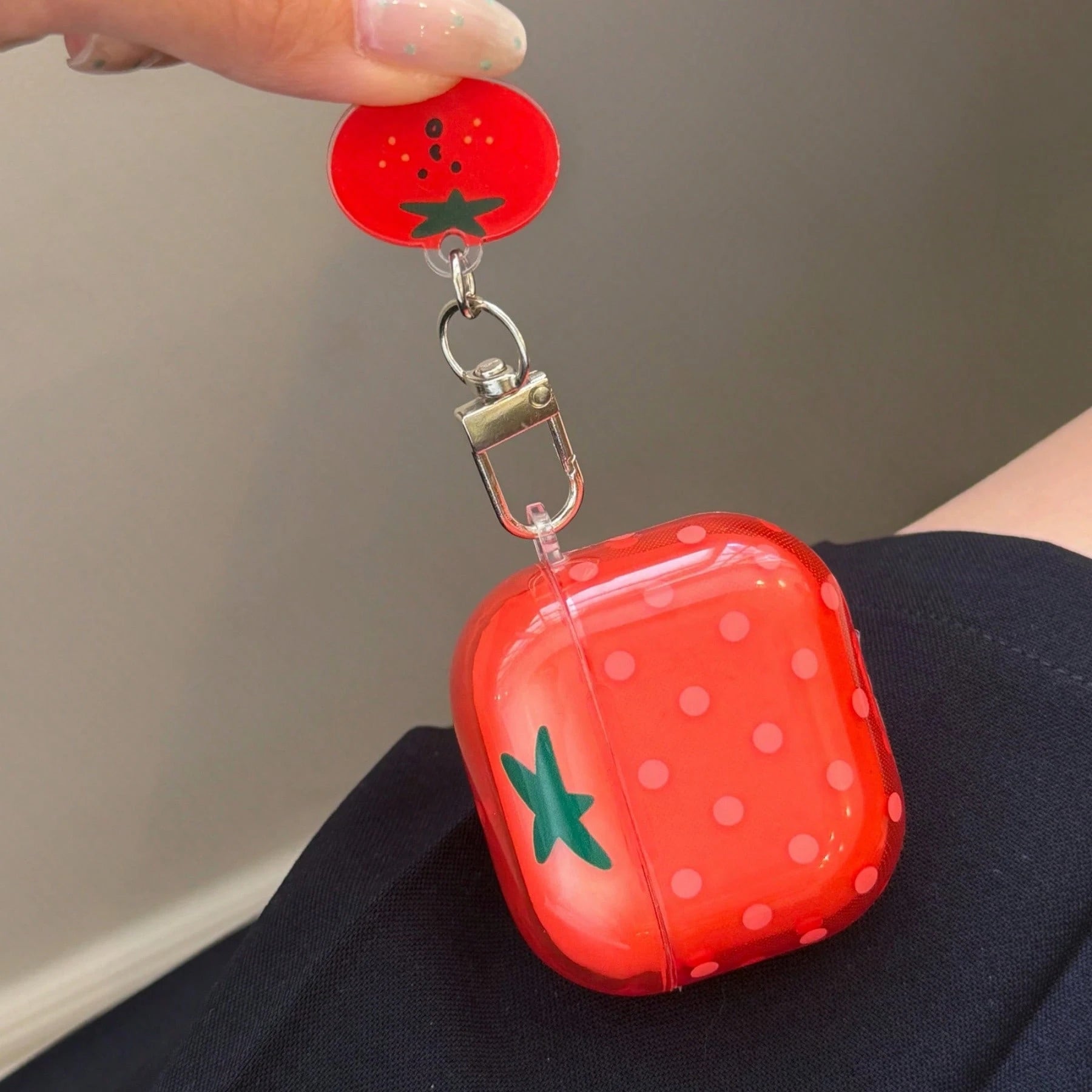 Fashion Creative 4-Color Transparent Polka Dot Fruit Pendant Earphone Case Compatible With AirPods 4, Cute Earphone Cover For Apple 2, 3, New Protective Case With Pendant For AirPods Pro 3, Korean Sty