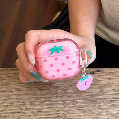 Fashion Creative 4-Color Transparent Polka Dot Fruit Pendant Earphone Case Compatible With AirPods 4, Cute Earphone Cover For Apple 2, 3, New Protective Case With Pendant For AirPods Pro 3, Korean Sty