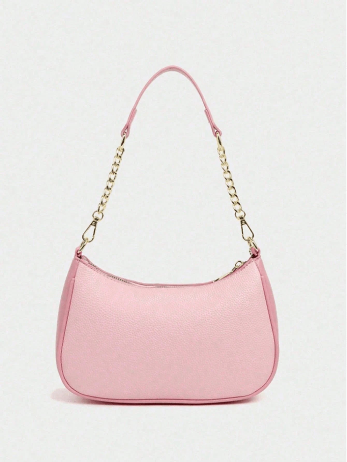 Fashion Versatile PU Waterproof Fabric M Letter Pattern Shoulder Bag, Printed Design Metal Chain Decoration Pink Baguette Bag With Cherry Pendant