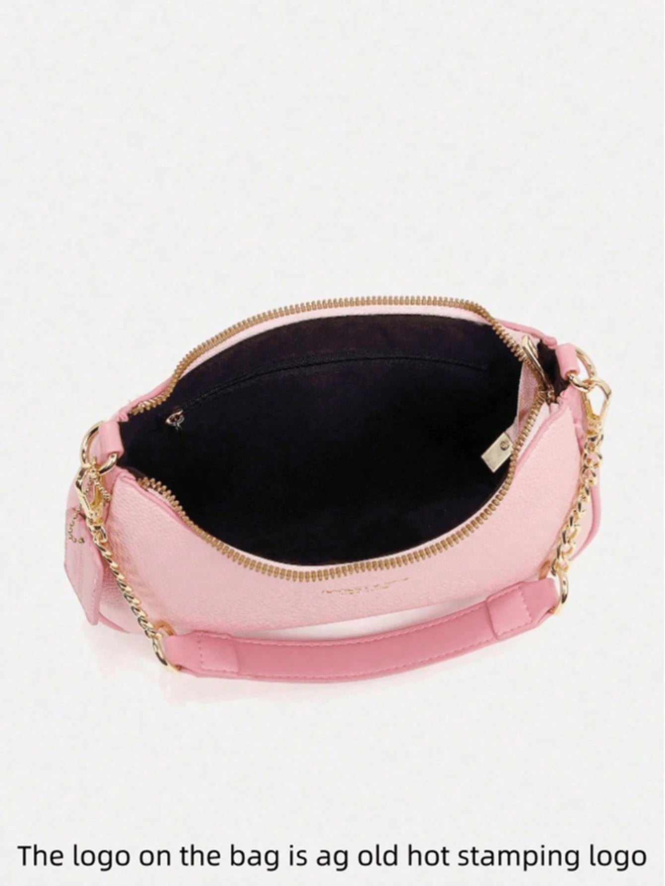 Fashion Versatile PU Waterproof Fabric M Letter Pattern Shoulder Bag, Printed Design Metal Chain Decoration Pink Baguette Bag With Cherry Pendant