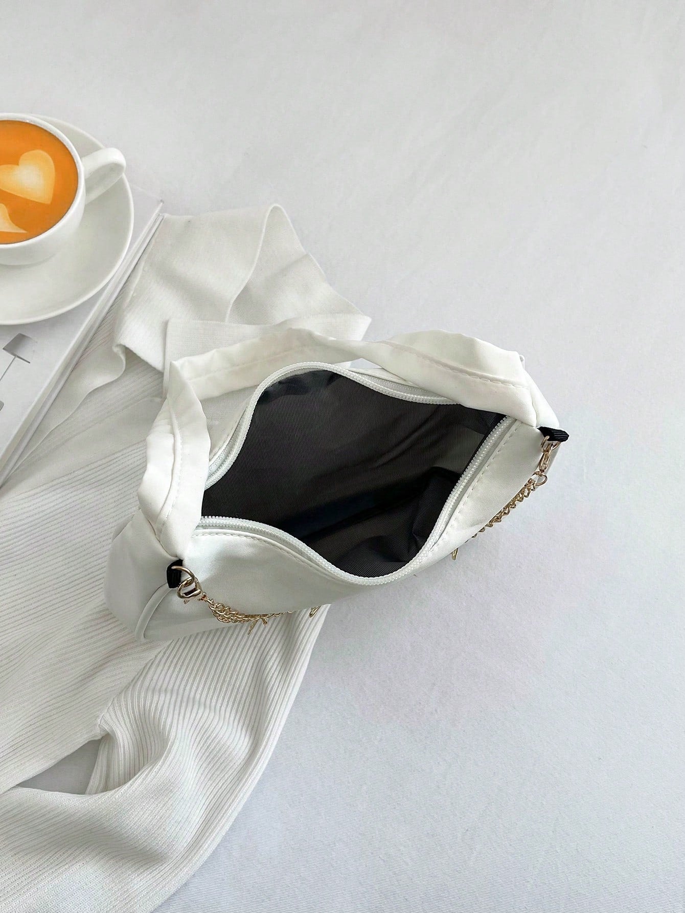Fashion White Nylon Waterproof Shoulder Bag, Exquisite Metallic Butterfly Chain Versatile Minimalist Design Women Underarm Bag, Handy For Daily Use And Shopping