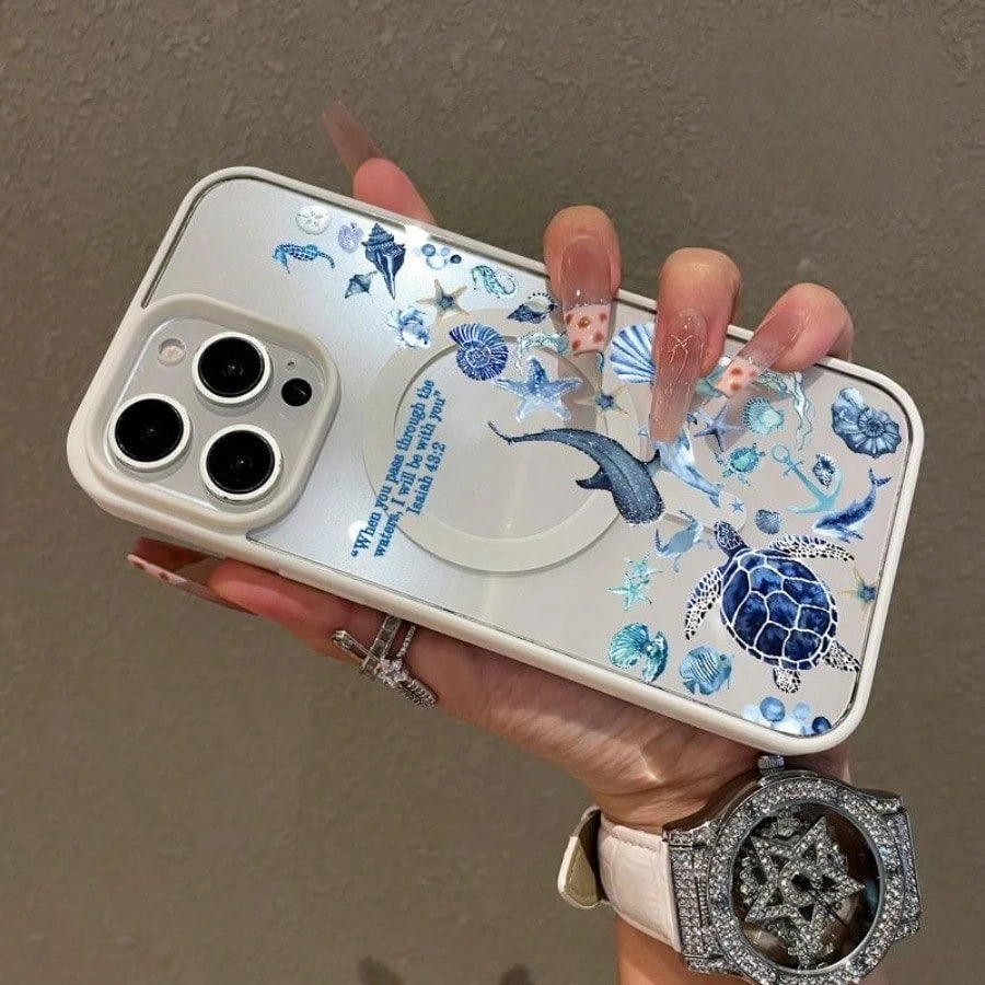Fashionable Magnetic Protective Case With Blue Whale Shark Bible, Ultra-Thin And Shockproof, A Cute Choice For Girls. For IPhone 17, 17 Air, 17 Pro, 17 Pro Max, 16, 15, 14 Pro Max, 13, 12, 11 Plus, An