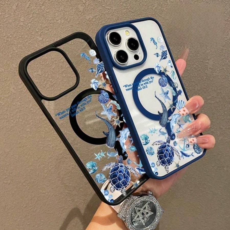 Fashionable Magnetic Protective Case With Blue Whale Shark Bible, Ultra-Thin And Shockproof, A Cute Choice For Girls. For IPhone 17, 17 Air, 17 Pro, 17 Pro Max, 16, 15, 14 Pro Max, 13, 12, 11 Plus, An