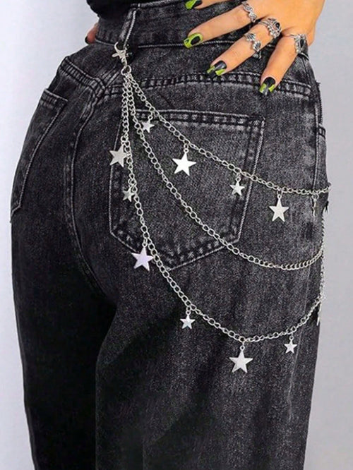 Fashionable Pentagram Pendant Chain, Unisex Punk Rock Jeans Waist Chain