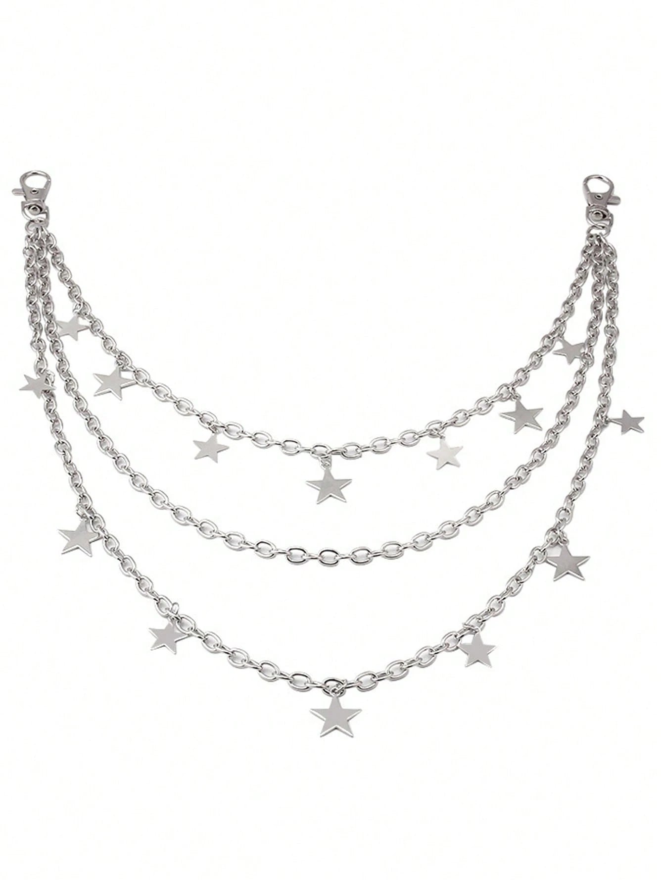 Fashionable Pentagram Pendant Chain, Unisex Punk Rock Jeans Waist Chain