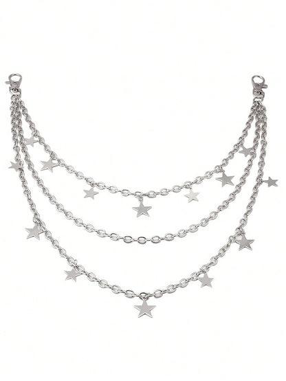 Fashionable Pentagram Pendant Chain, Unisex Punk Rock Jeans Waist Chain