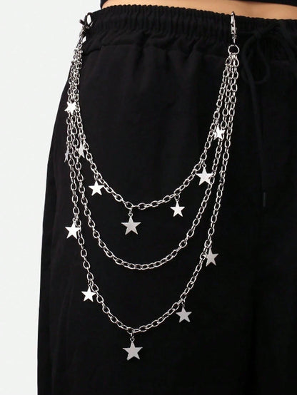Fashionable Pentagram Pendant Chain, Unisex Punk Rock Jeans Waist Chain