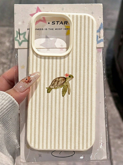 Fashionable Personalized Minimalist Turtle Ocean Element TPU Phone Case, Light Brown Striped Floral Turtle Pattern, Suitable For IPhone17/17Pro/17ProMax/16/16Pro/16ProMax/15/15Pro/15ProMax/14/13/12/11