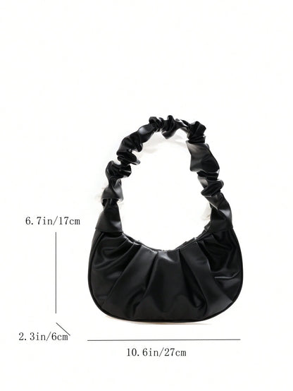 Fashionable Solid Color Cloud-Like Ruched Ladies Shoulder Bag, Multi-Purpose Handbag