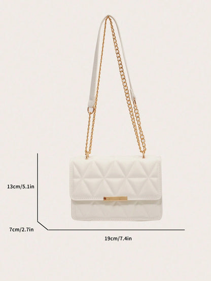 Fashionable Solid Color Embossed Chain Shoulder Bag, Minimalist & Practical Multifunction